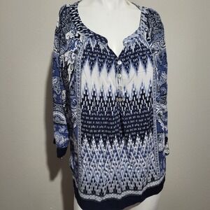 Fig & Flower size 2X Blouse women geometric button geometric longsleeve tie